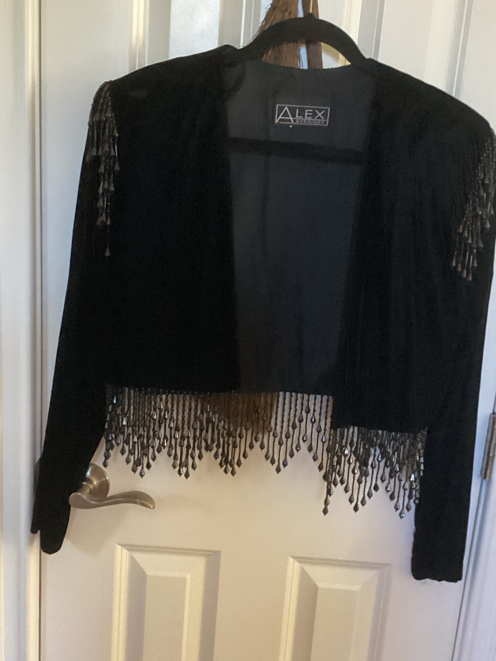 Alex Evenings Black Beaded Fringe Cropped Shrug